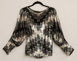 Vintage Judith Ann Creations silk and sparkly sequins long sleeved top, size L