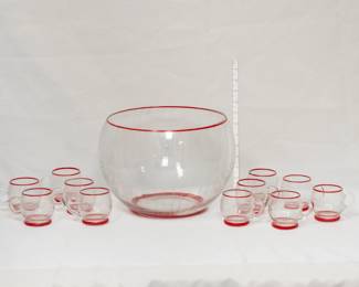 An Art Deco glass punchbowl set from the 1930s