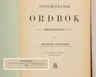 Svensk-Frans Ordbook Skolupplaga af Ferdinand Schulthess, hardcover, published 1901 by P. A. Norstedt & Soners Forlag, Sweden