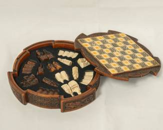 Another view of the Isle of Lewis compact Celtic chess set