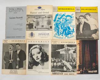 A selection of vintage Chicago Stagebills for productions including Tallulah Bankhead, Zero Mostel, and Moiseyev Dance Company; a vintage souvenir program for a production of the opera Hansel and Gretel at the Kungsholm Miniature Grand Opera Theater in Chicago, Illinois