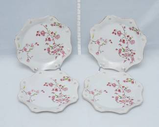 Four Juliska Berry & Thread Floral Sketch Cherry Blossom dessert/salad plates