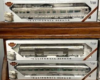 Closer look at the more than a dozen new in original boxes Broadway Limited Imports The California Zephyr Paragon Series rail cars