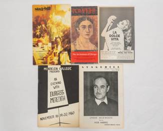 Vintage copy of Chicago's Stagebill monthly, a 1978 Art Institute of Chicago's Pompeii exhibit program, A La Dolce Vita film advertisement,  a 1960 Mundelein  College program for An Evening With Burgess Meredith, and a 1960-1961 season Stagebill, Chicago's Theatre Magazine