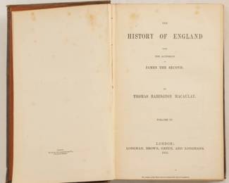 Inside page of Macauley's History of England, Volume IV by Thomas Babington Macauley, hardcover, published 1855 by Longman, Brown, Green, and Longmans, London