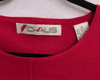 Closeup of Chaus red wool blend short sleeve top, size S