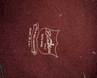 Inside top of the vintage Doeskin Felt burgundy wool hat with wide brim and ribbon band