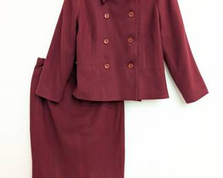 Vintage Pendleton women's wine-colored wool skirt suit with double-breasted blazer and straight skirt, size Petite