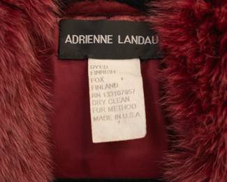 Closeup of a vintage Adrienne Landau 90s does 20s fur trimmed velvet piano shawl style coat