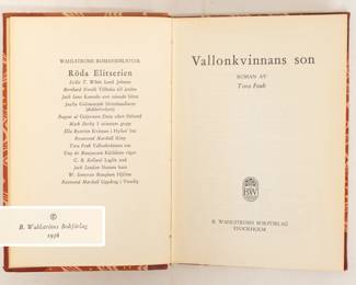 Composite of inside pages of Vallonkvinnans Son by Tora Feuk, hardcover, 1956, publishers B. Wahlstroms Bokforlag, Sweden