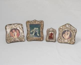 Four beautiful vintage sterling silver picture frames with Art Nouveau styling, made in England by Keyford Frames Limited, hallmarks for London and sterling silver
