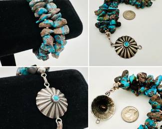 Wonderful vintage Native American turquoise chunky style bracelet with silver clasp