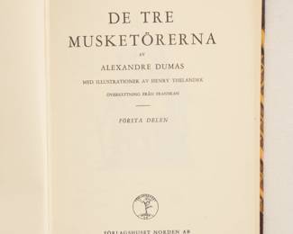 Inside page of De Tre Musketorerna (The Three Musketeers) by Alexandre Dumas, 3 volumes, hardcover, published 1963-1965 by Forlagshuset Norden AB, Sweden
