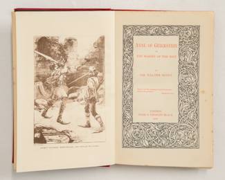 Inside page from one of 9 volumes of Sir Walter Scott's Waverly Novels, illustrated hardcovers published by Adam and Charles Black, London, 1901-1904, New Pocket Edition; consisting of Anne of Geierstein, Antiquary, Bride of Lammermoor, Fair Maid of Perth, Old Mortality, The Pirate, Surgeon's Daughter, Talisman, and Quentin Durward.