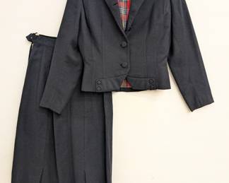 Vintage Fleischer's charcoal gray skirt suit, with a fitted blazer and straight skirt