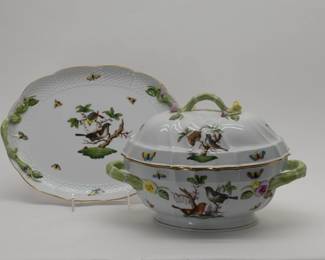 Another view of the Herend Porcelain "Rothschild Bird" large covered soup tureen with underplate