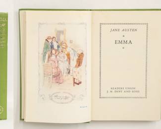 Emma by Jane Austen, illustrated by Charles E. Brock, hardcover, Readers Union special edition by arrangement with original publishers J. M. Dent & Sons Ltd; printed in Hertfordshire, England