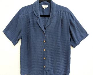 Talbot's 100% silk dark blue button front short-sleeved blouse, size 6