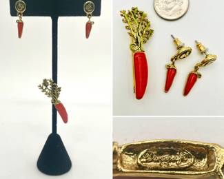More views of the Danecraft carrot brooch and matching dangle earrings set - the earrings with rabbits!