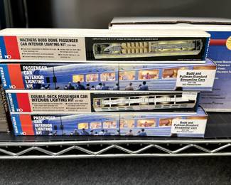 Walthers HO Budd Dome Passenger Car Interior Lighting Kit 933-1065 in original box, Walthers Passenger Car Interior Lighting Kit 933-1084 for Budd and Pullman-Standard Streamline Cars, Walthers HO Double-Deck Passenger Car Interior Lighting Kit 933-1058 in original box