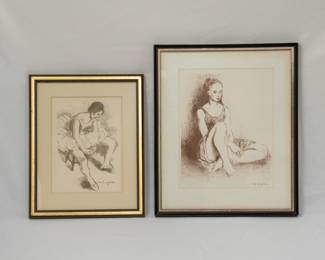 Two framed original lithographs by artist Moses Soyer (1899–1974), "Ballerina" and "Ballet Dancer." Soyer's work is included in the collections of the Whitney Museum, the Museum of Modern Art and the Metropolitan Museum, New York. 