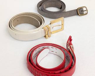 Fashion belts in white, red, and soft grey