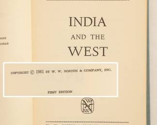 India and The West by Barbara Ward, 1961 first edition hardcover, publishers W. W. Norton 7 Company, New York
