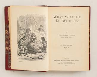 Inside pages of What Will He Do With It by Edward Bulwer-Lytton, in two volumes, hardcover, published 1875 by George Routledge and Sons, London