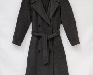A stylish black wool Escada belted trench coat