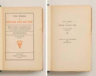 Inside pages of volume 1 of The Works of Edgar Allan Poe, 10 volumes, hardcover (with beautiful Art Nouveau binding), published 1894-1895 by Stone & Kimball, Chicago