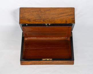 Another view of the wooden and leather traveling writing box, 19th century, English