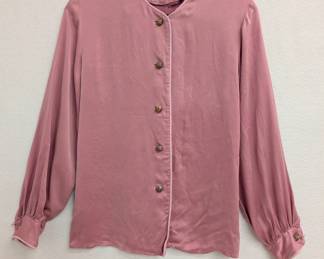 A vintage Lord & Taylor dusty rose color women's long-sleeved button front blouse