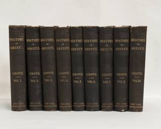 History of Greece by George Grote, published 1865 by Harper & Brothers; hardcover volumes 1-7, volume 9 and 10. 