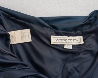 Closeup of the 1980s vintage Victor Costa navy color bubble dress