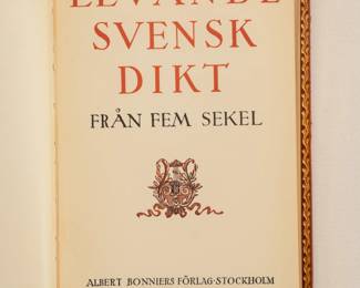 Inside page of Levande Svensk Dikt Fran Fem Sekel (Living Swedish Poetry From Five Centuries), hardcover, published 1952 by Albert Bonniers Forlag, Sweden