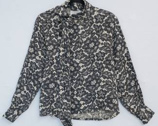 Vintage Yves Saint Laurent black and white lace silk blouse, made in France