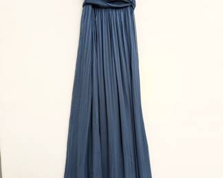 A stunning BCBGMaxazria blue ruched bodice strapless evening dress, volumous silk sheer stripe fabric skirt, very flowy, size 02