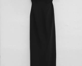 Vintage 1980s Victor Costa black velvet strapless dress with elaborate black silk taffeta bows neckline