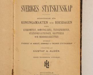 Inside page of Medborgarens Bok 1 Handledning for Menige Man Svriges Statskunskap Redogorelse for Konungamakten och Riksdagen Jamte Kyrkomotet, published 1892 by Gustaf Alden Forlag, Sweden