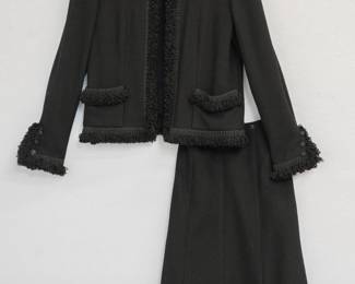 Vintage 2003 Chanel black suit, jacket size 42, skirt size 40