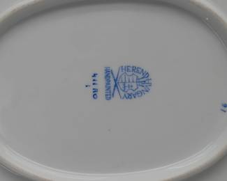 Closeup of Herend Porcelain "Rothschild Bird" large covered soup tureen with underplate