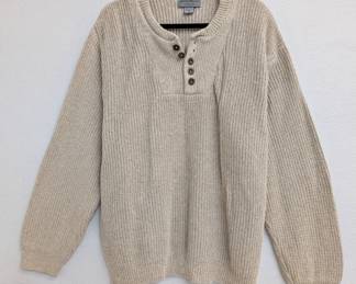 Eddie Bauer men's oatmeal color cotton blend long sleeve knitted pullover sweater size XL