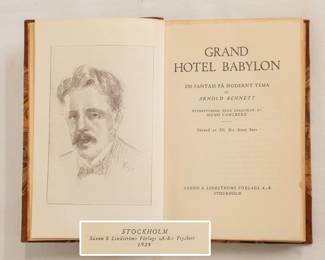Inside page of Grand Hotel Babylon by Arnold Bennett, hardcover, published 1929 by Saxon & Lindstroms Forlag, Sweden