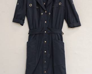 Vintage 80's Thierry Mugler navy blue cotton dress, made in France
