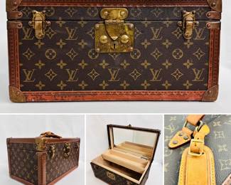A 1980s vintage Louis Vuitton monogram Boite Bouteilles train case, a hard-sided trunk case crafted of Louis Vuitton Monogram coated canvas with a vachetta leather top handle, reinforced brass corner plates, S lock and two latches. The top opens to a beige leather interior with a full mirror set in the lid, vachetta leather belts for bottles, and a removable tray insert. Comes with a dust bag, name tag, and keys. Certificate of authenticity from Entropy.