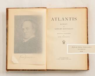 Inside page of Atlantis Roman av Gerhart Hauptmann, hardcover, published 1929 by Vart Hems Forlag, Sweden