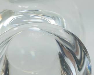 Closeup of Steuben signature engraved on base of the duck figurine