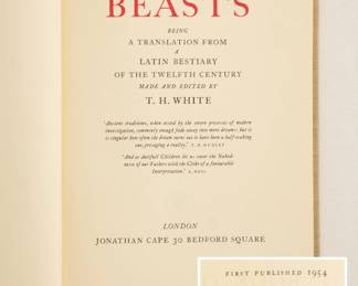 Inside page of The Book of Beasts, made and edited by T. H. White, hardcover, published 1954 by Jonathan Cape, London