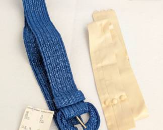 A new with tag blue woven fabric belt and an ivory color cumberbund!