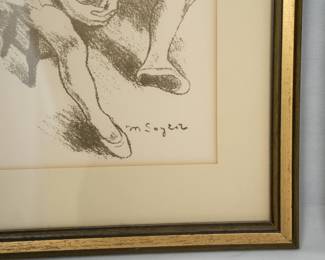Closeup of signature on one of two framed original lithographs by artist Moses Soyer (1899–1974), "Ballerina" and "Ballet Dancer." Soyer's work is included in the collections of the Whitney Museum, the Museum of Modern Art and the Metropolitan Museum, New York. 
